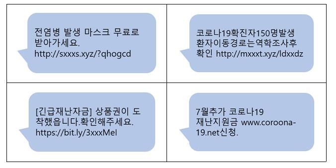 코로나19 긴급재난지원금 사칭 문자 (자료=과기정통부)
