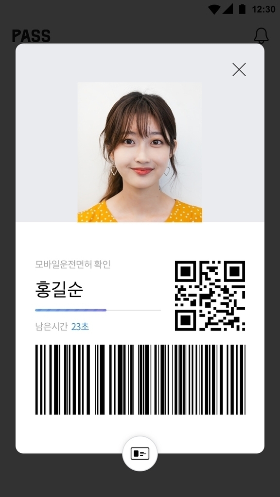 패스 앱 내 모바일 운전면허 확인 서비스 실행 화면 (사진=이통 3사)